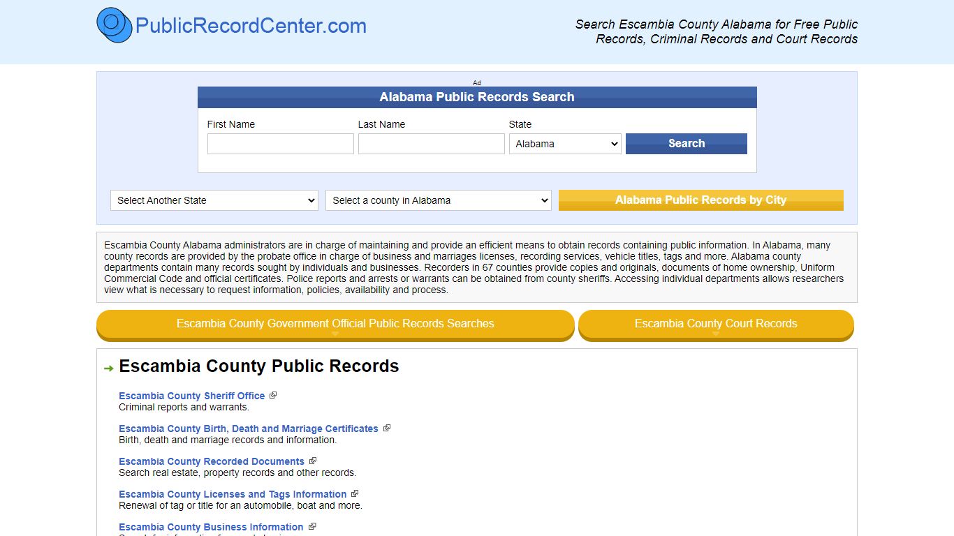 Escambia County Alabama Free Public Records - Court Records - Criminal ...